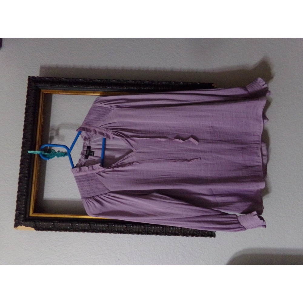 Simply Vera Vera Wang Womens Lavender Ruffle Neck Smocked Blouse Purple Small